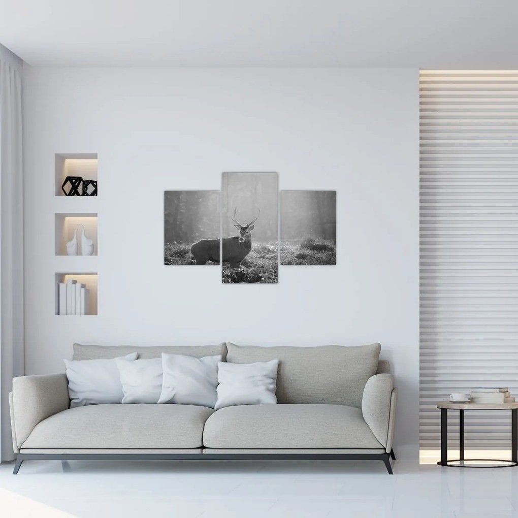 Tablou - Căprioare in pădure,alb-negru (90x60 cm)