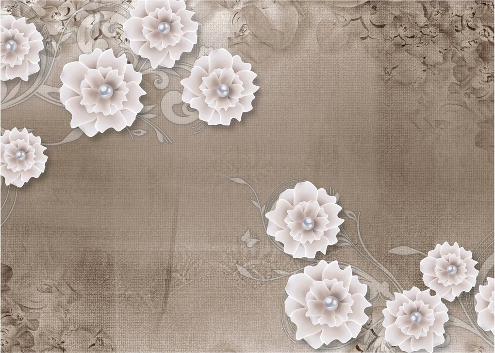 Tablou pe sticlă - Draperie cu flori (70x50 cm)