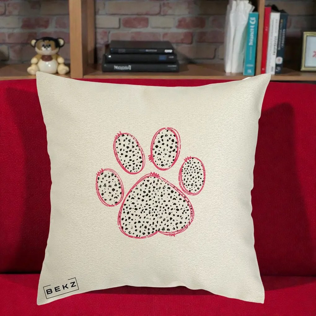 Perna Personalizata Labuta Dalmatian Roz Neon, 40x40 cm, Ecru, Husa Detasabila, Perna Inclusa, BEKZ®