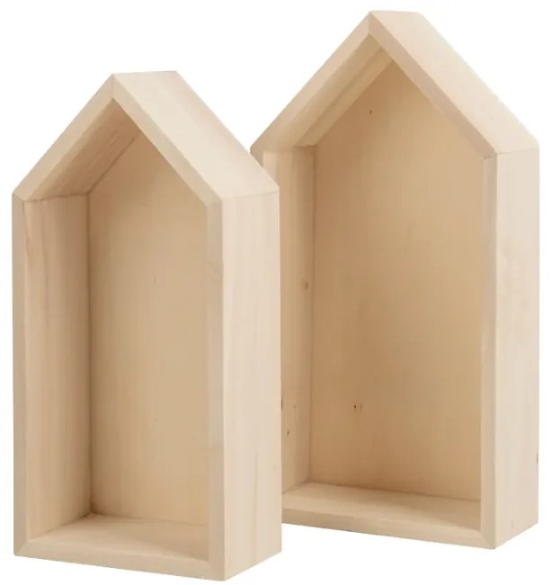 Set 2 bucati etajere din lemn in forma de casuta LITTLE HOUSES