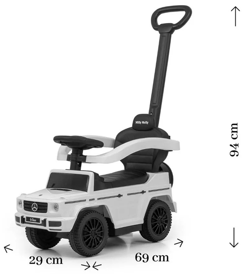 Milly Mally Scooter cu bară de ghidare MercedesG350d alb, 94 x 40 x 86,5 cm