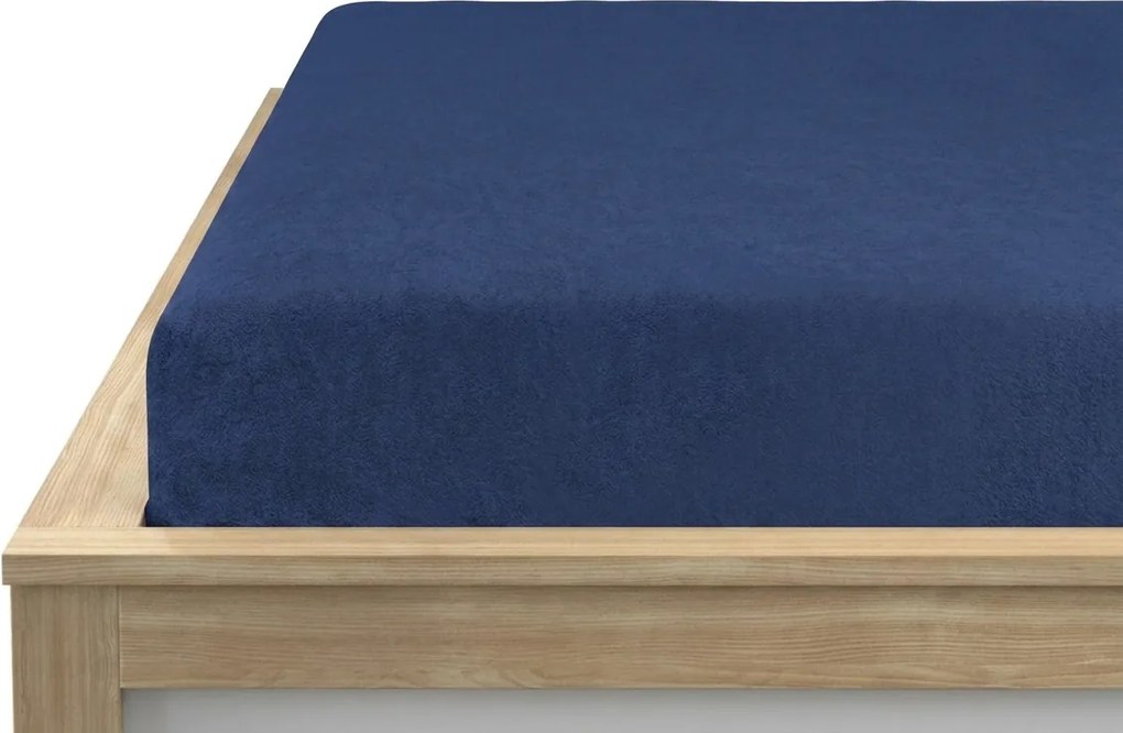 Cearsaf stretch din fleece MOLTON albastru marin 90 x 200 cm