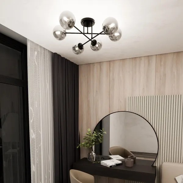 Lustră aplicată ROMA 6xE14/10W/230V negru/fumuriu