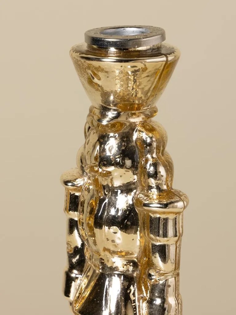 Sfeșnic din sticlă, figurină spărgător de nuci, auriu, finisaj lucios, 23×7×7 cm, „Casse-Noisette"