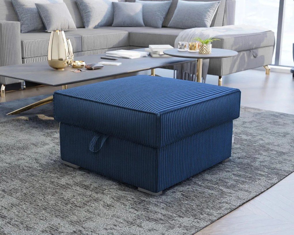 Taburet albastru inchis SMART COSARO cu spatiu de depozitare 65x65 cm
