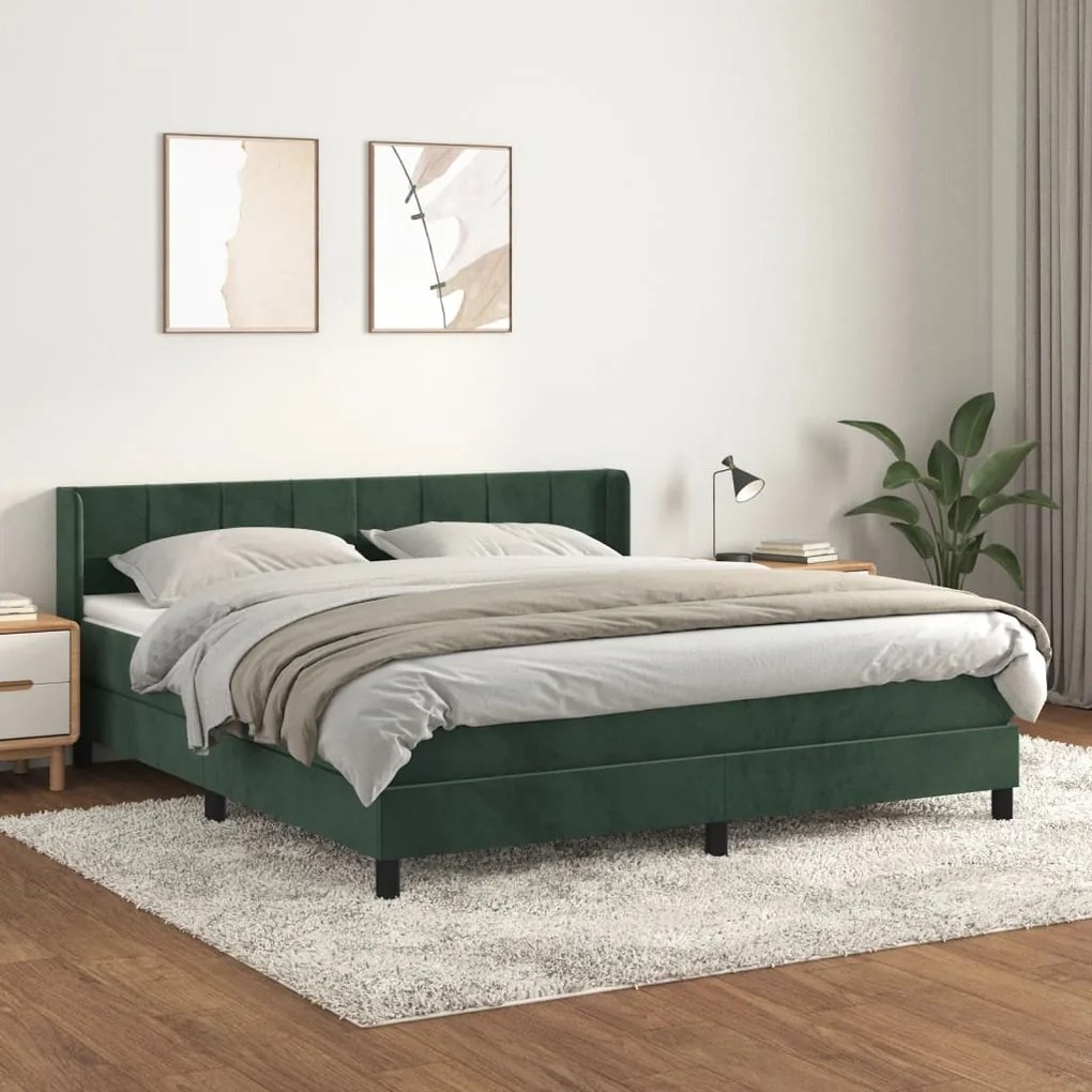 3130976 vidaXL Pat box spring cu saltea, verde închis, 180x200 cm, catifea