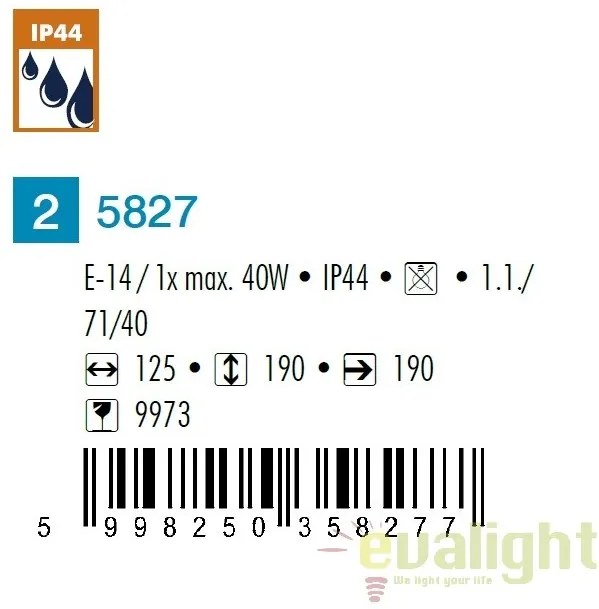 Aplica de perete moderna pentru baie cu protectie IP44, Togo 5827 RX