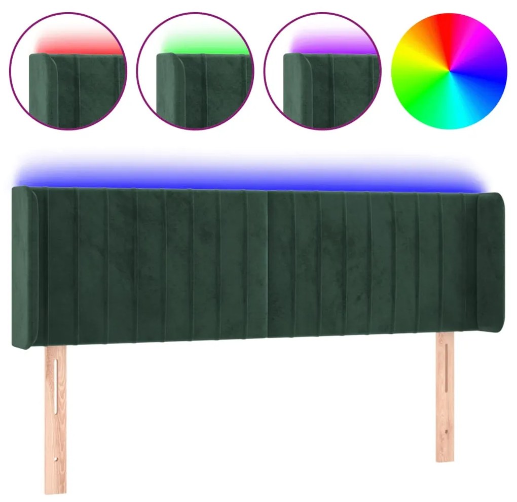 3123525 vidaXL Tăblie de pat cu LED, verde închis, 147x16x78/88 cm, catifea