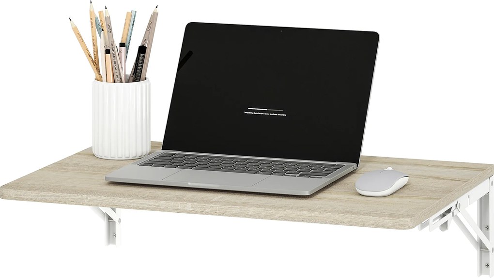 HOMCOM masă pliantă de perete 60x40 cm, birou flotant economisitor de spațiu cu colțuri rotunjite, pentru birou de acasă, living, dormitor, bucătărie, stejar | Aosom Romania