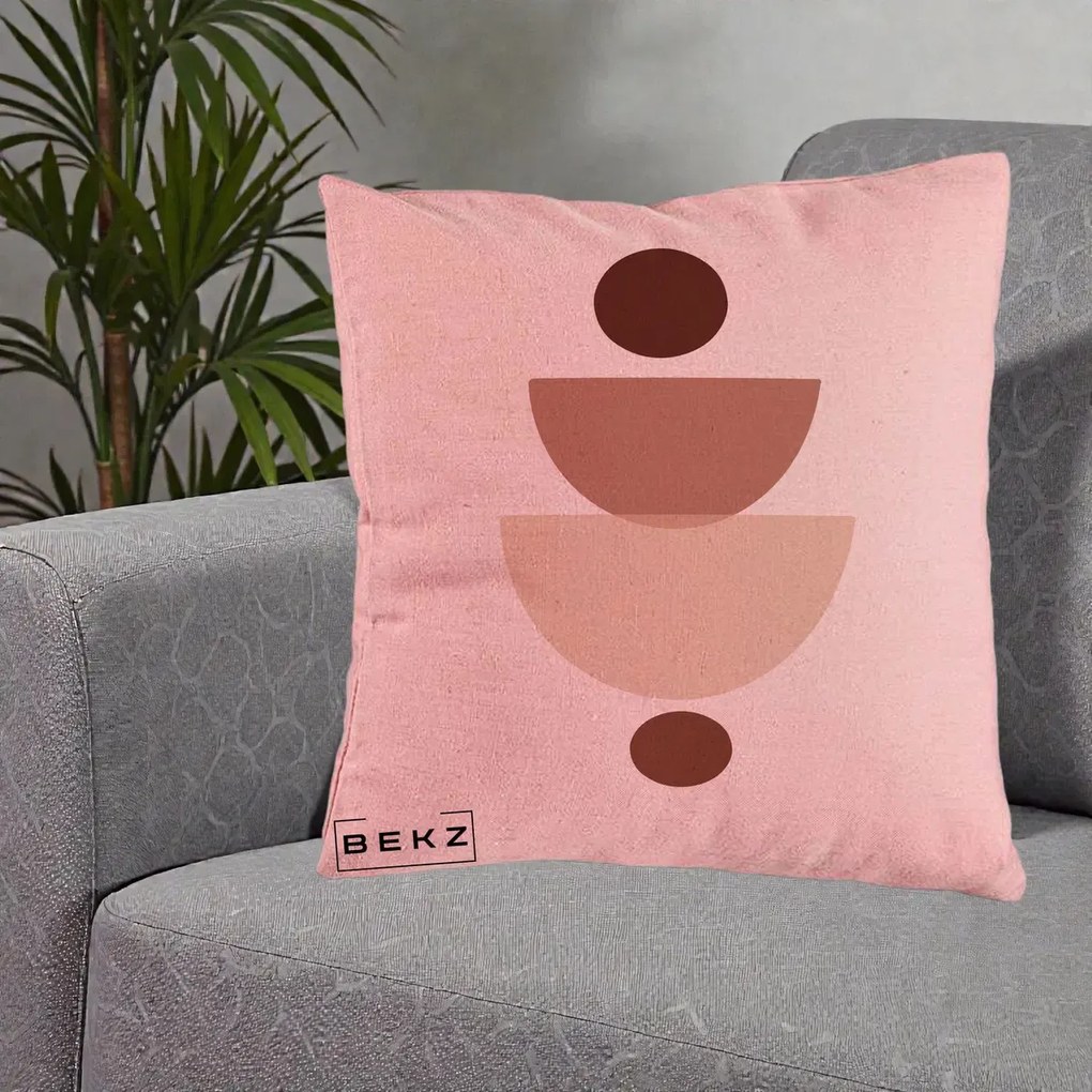 Perna Decorativa Geometric Boho Balance, 40x40 cm, Roz, Husa Detasabila, Perna Inclusa, BEKZ®