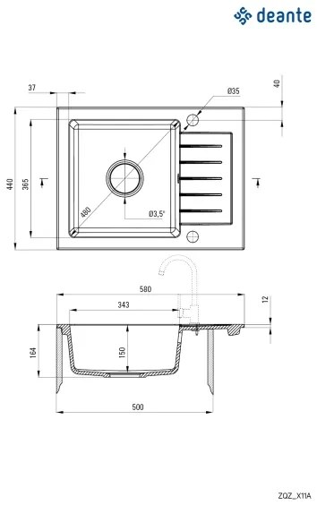 Deante ZQZ_511A - Chiuvetă de bucătărie ZORBA, 58 x 44 cm, granit/bej