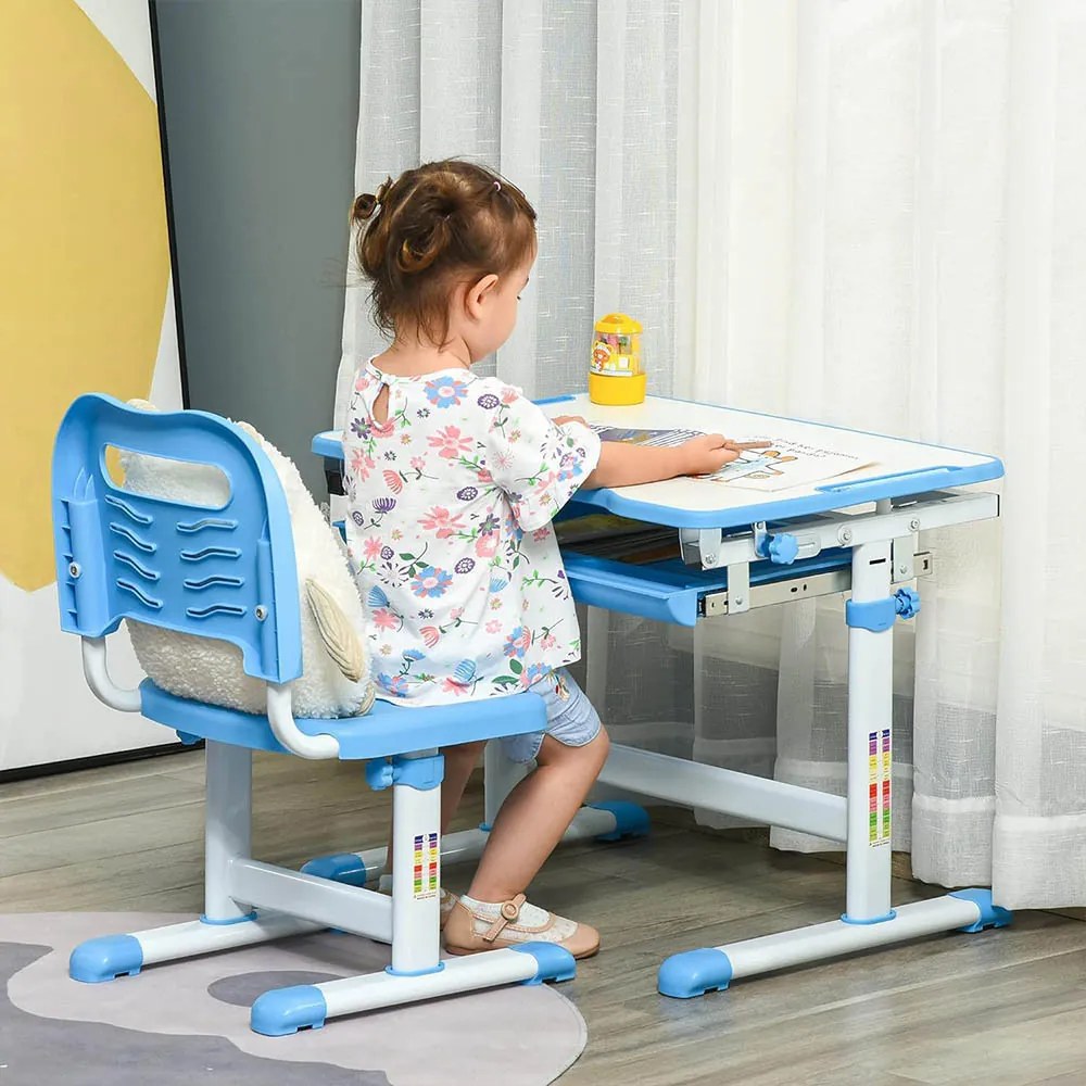 Birou multifunctional copii, inaltime reglabila, albastru