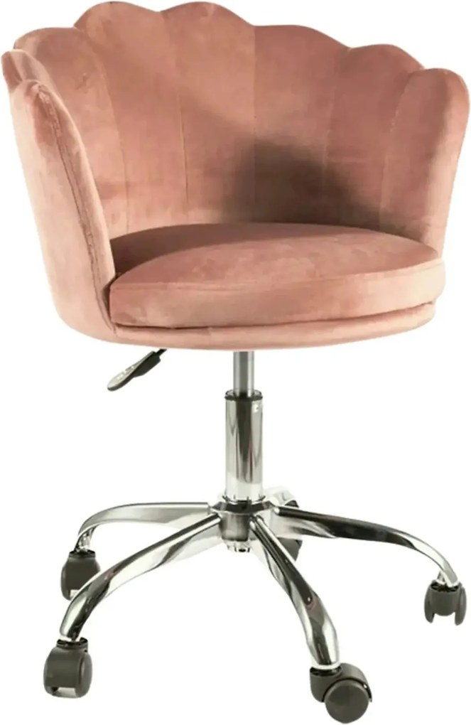 Scaun birou ROSE, roz/crom, stofa catifelata/metal, 56x41x74/83 cm