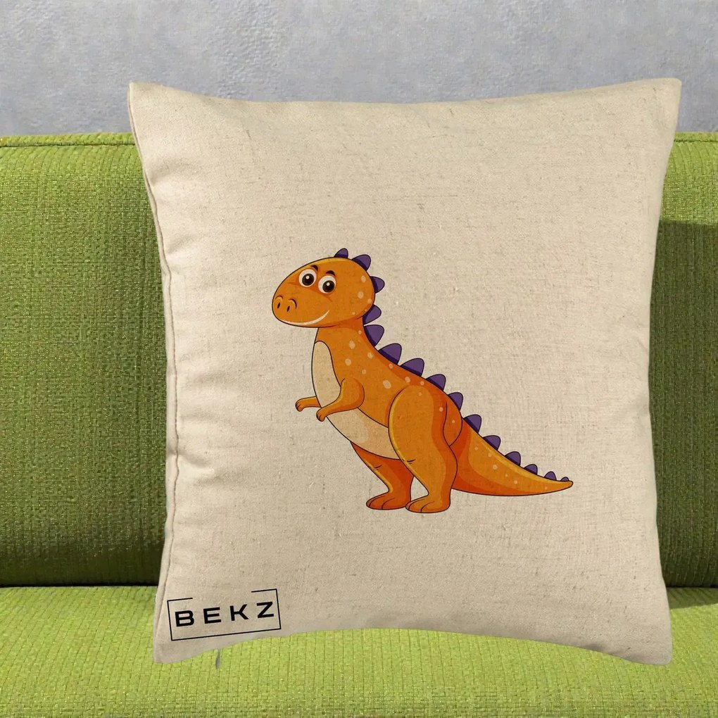 Perna Decorativa T-Rex Portocaliu, 40x40 cm, Bej, Husa Detasabila, Perna Inclusa, BEKZ®