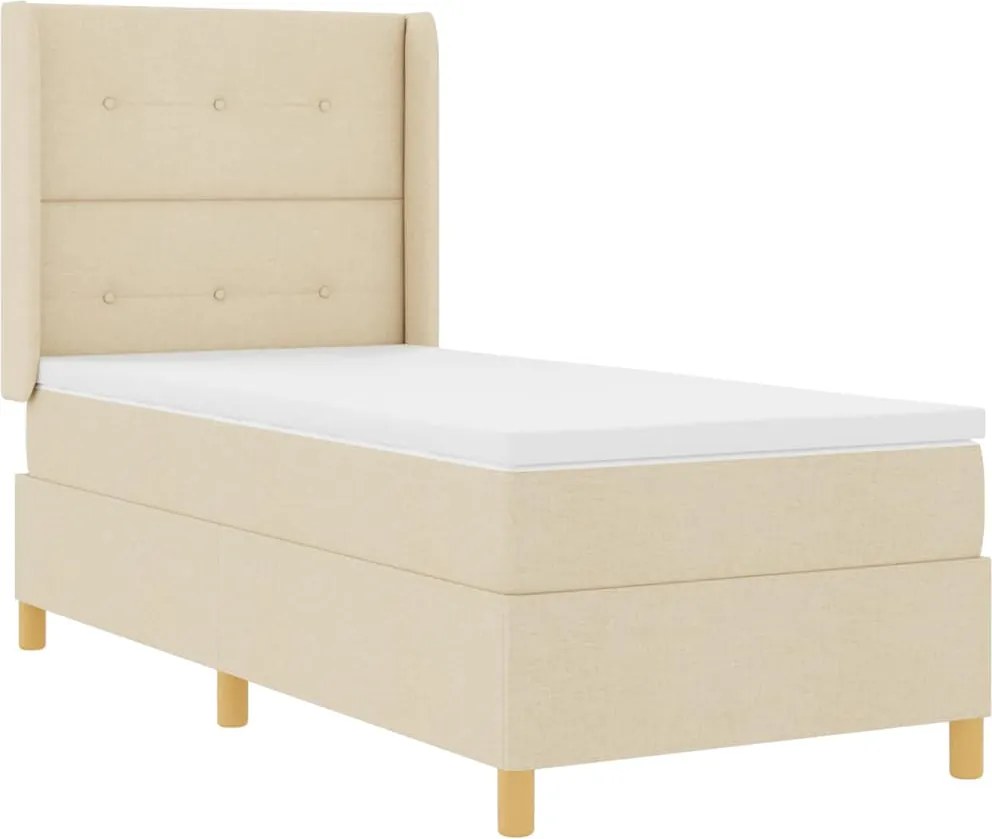 vidaXL Pat cu arcuri cu saltea cu headboard Crem 140 x 200 cm țesătură