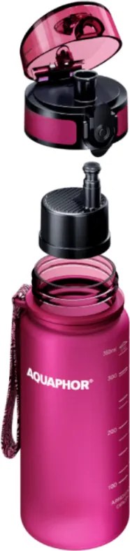 Sticla cu filtru pentru apa Aquaphor City 160024, 350 ml, Tritan, Carbune activ, Aqualen, Capac cu inchidere, Roz