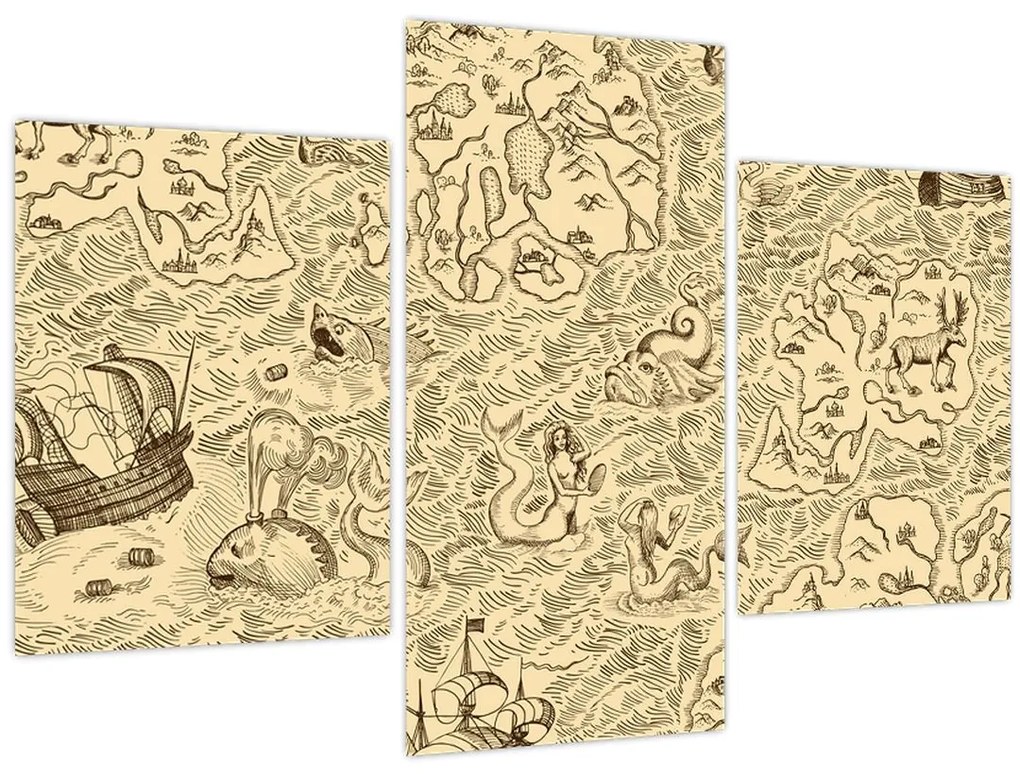 Tablou - Harta de epocă, ilustrații (90x60 cm)