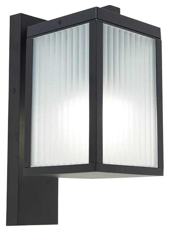 Felinar inteligent de perete pentru exterior negru cu sticlă canelată, inclusiv WiFi A60 - Charlois