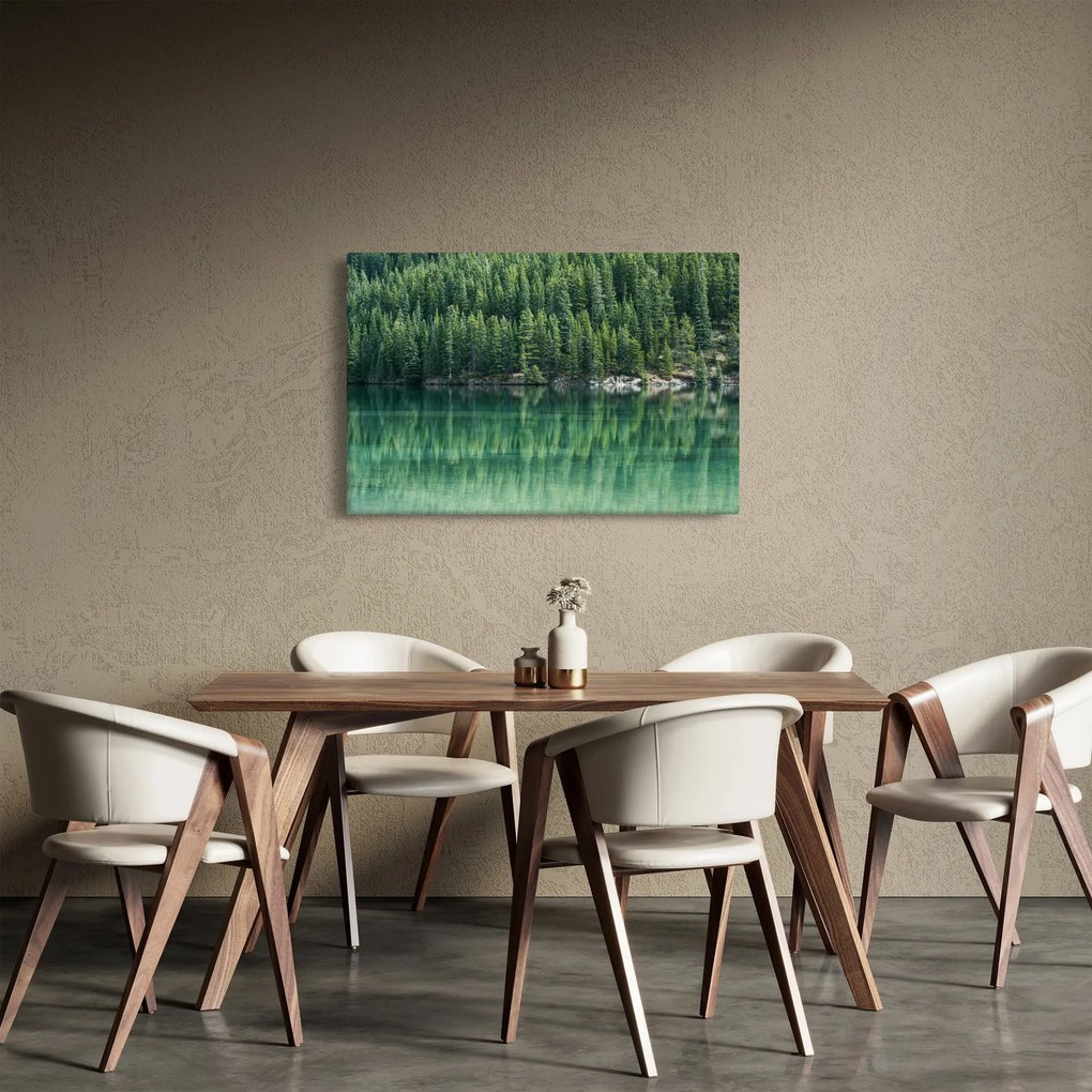 Tablou - Coniferi lângă lac (90x60 cm)