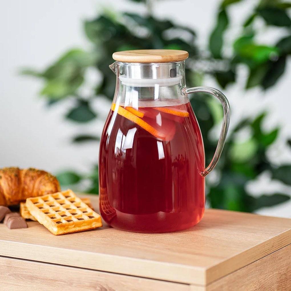 Carafă de sticlă cu capac 4Home BambooHot&Cool, 1,7 l