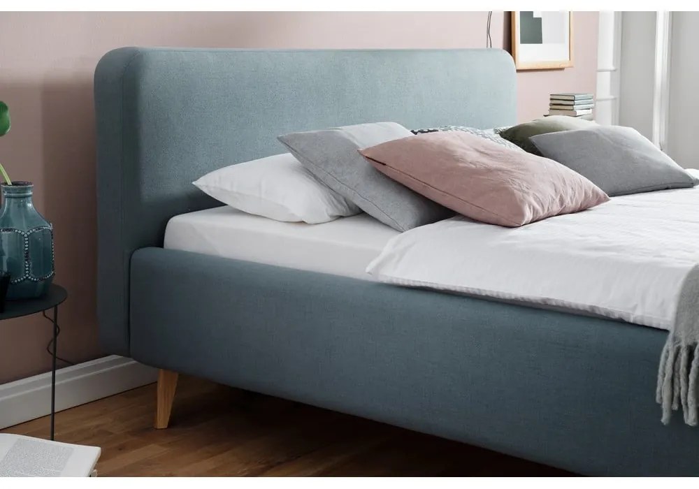 Pat matrimonial albastru prăfuit tapițat fără somieră 180x200 cm Mattis – Meise Möbel