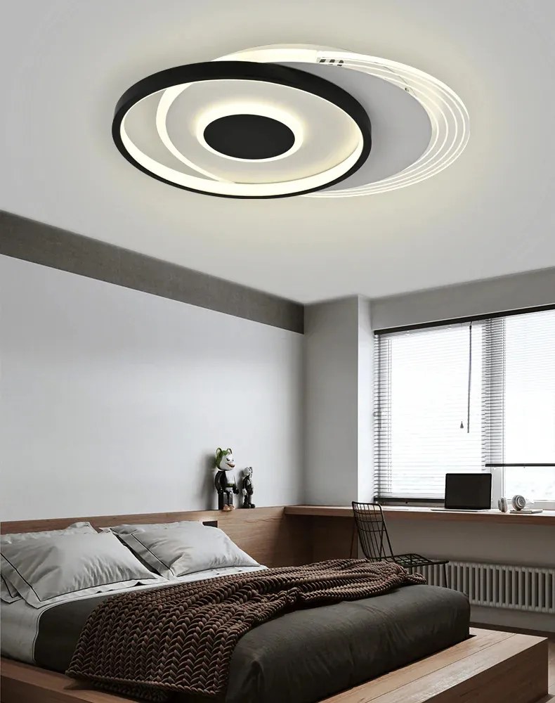 Lustra LED Cu Telecomanda, Elit's Esn R9052R, 86W, Negru Alb