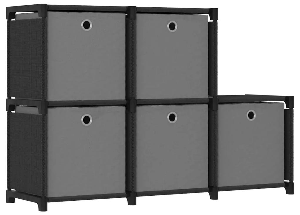 322603 vidaXL Raft 5 cuburi cu cutii, negru, 103x30x72,5 cm, material textil