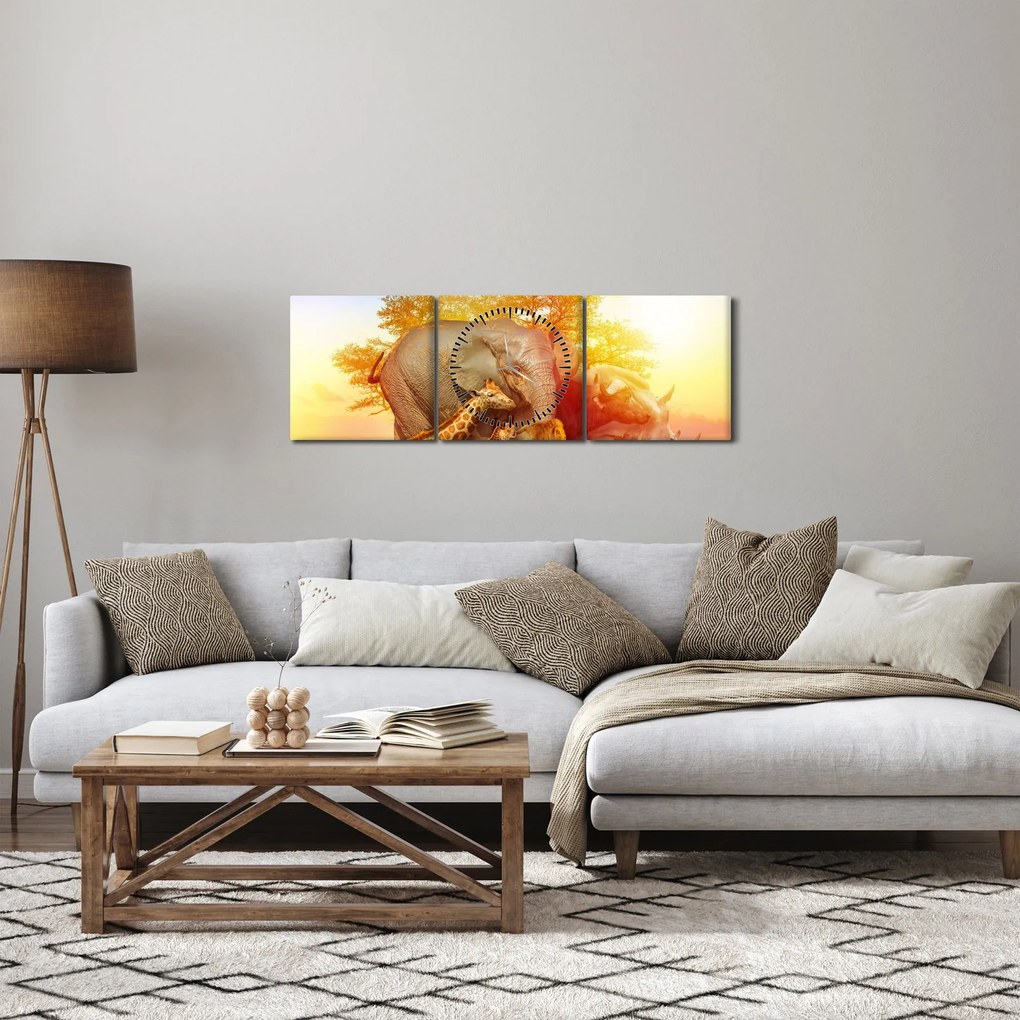 Tablou - Animale africane (cu ceas) (90x30 cm)