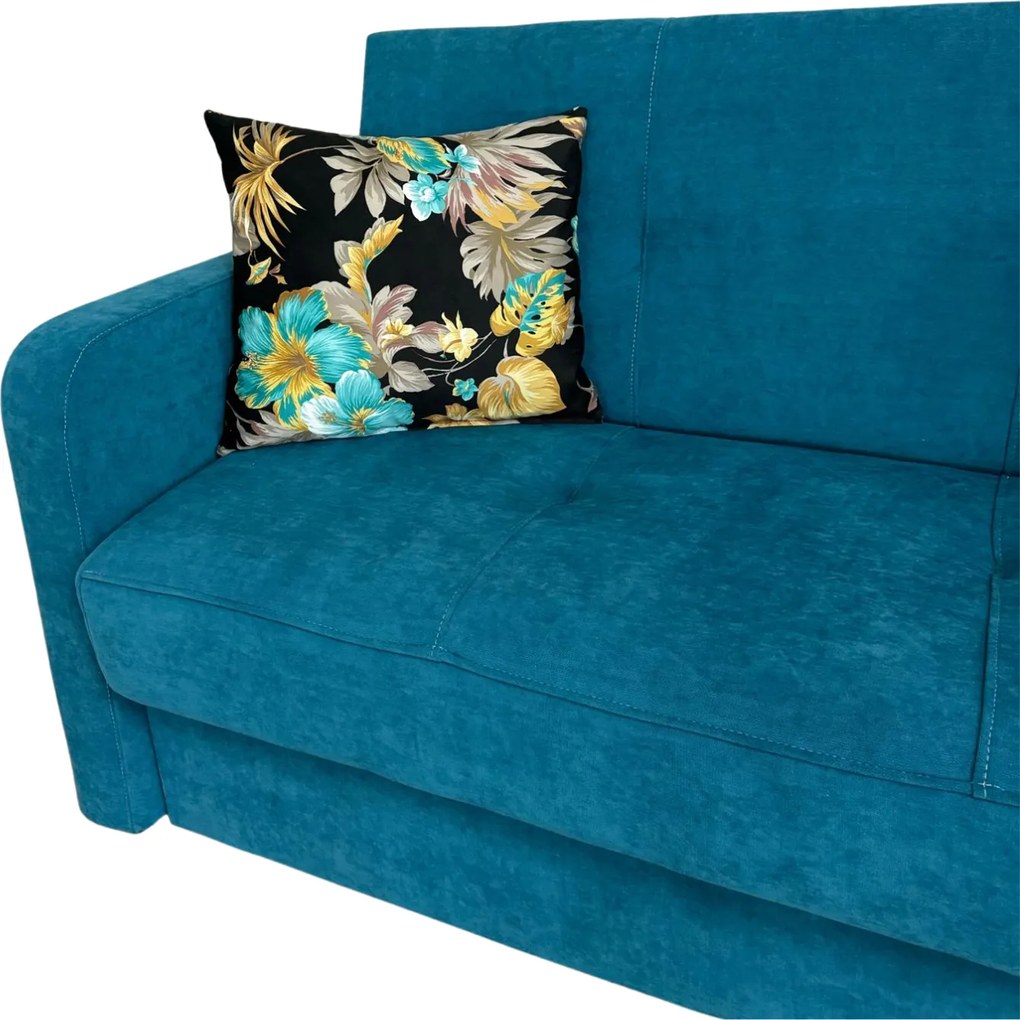 Canapea SAMY extensibila, 2 locuri, cu lada de depozitare, albastru, cadru metalic , 152x100x92 Albastru, Stofa