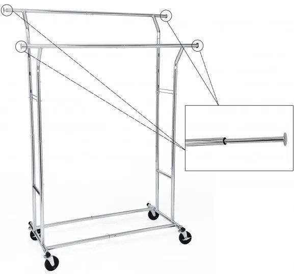Suport mobil cu 2 bare Chrome 1, 129 x 55 x 148/172 cm