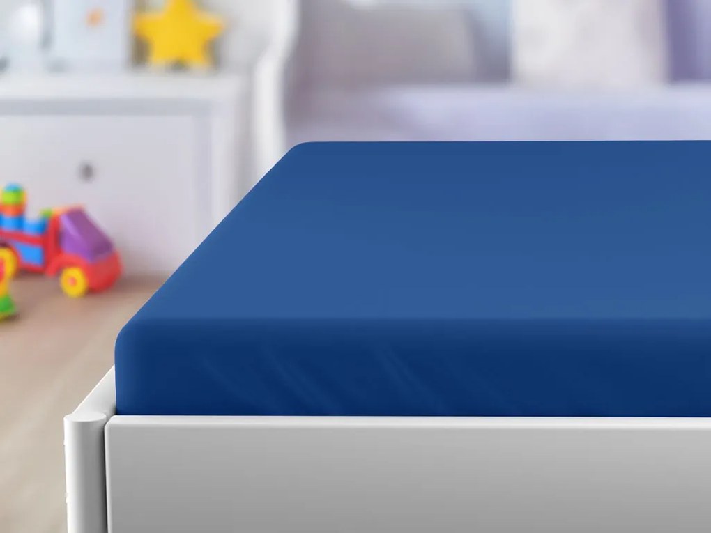 Cearsaf Jersey pentru patut copii cu elastic albastru inchis 70x140 cm
