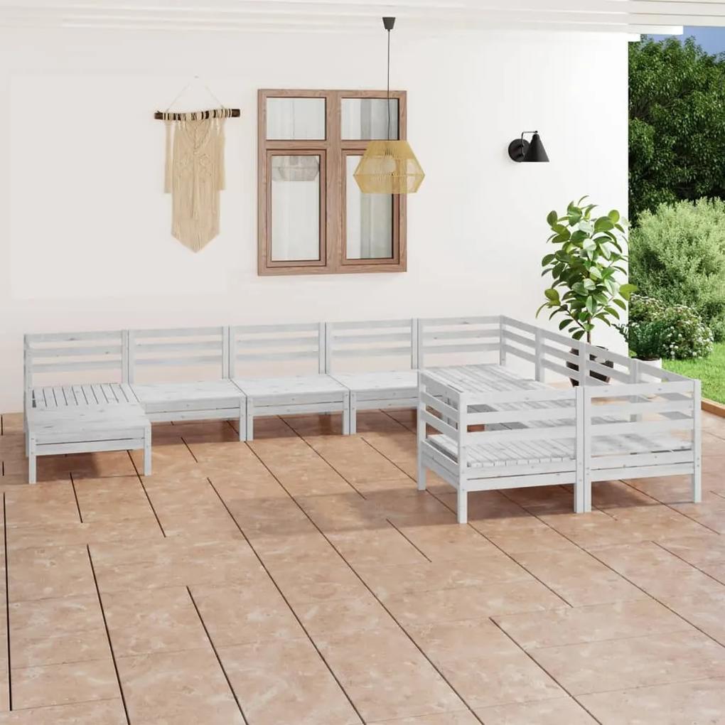 3083295 vidaXL Set mobilier de grădină, 10 piese, alb, lemn masiv de pin