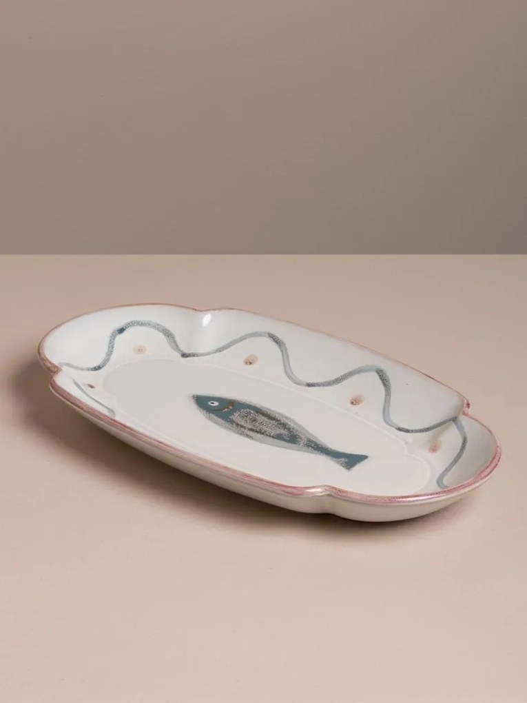Platou oval din ceramică, albastru, 23×12 cm, "Marine"