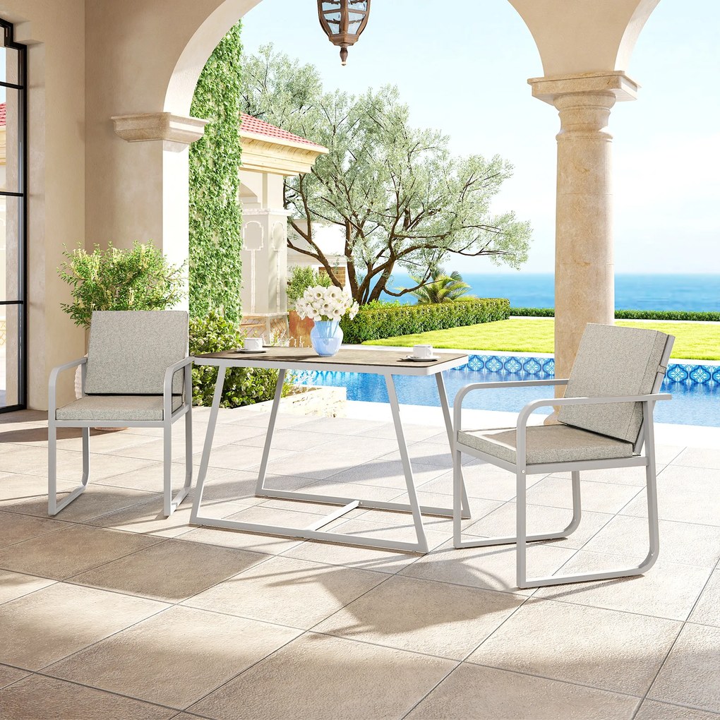 Outsunny Salon de jardin exterior 2 persoane, masă de grădină exterioară cu 2 scaune, 4 perne cadru din oțel gri | Aosom Romania