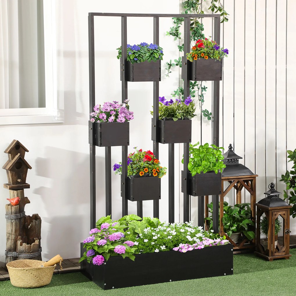 Outsunny Jardiniere inaltă cu grindă din lemn pentru plante, legume, flori sau ierburi aromatice, dim. 90L x 45L x 170H cm | Aosom Romania