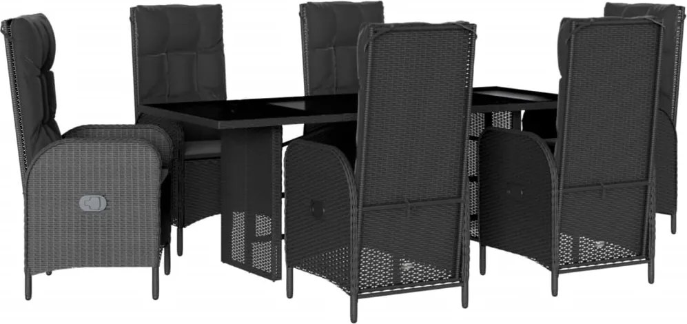 vidaXL Set mobilier de grădină cu perne, 7 piese, negru, poliratan