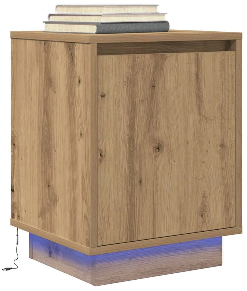 vidaXL Noptiera cu lumini LED Stejar Artisan 38x34x50 cm