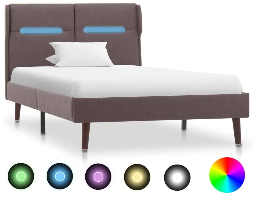 286907 vidaXL Cadru de pat cu LED, gri taupe, 90 x 200 cm, material textil