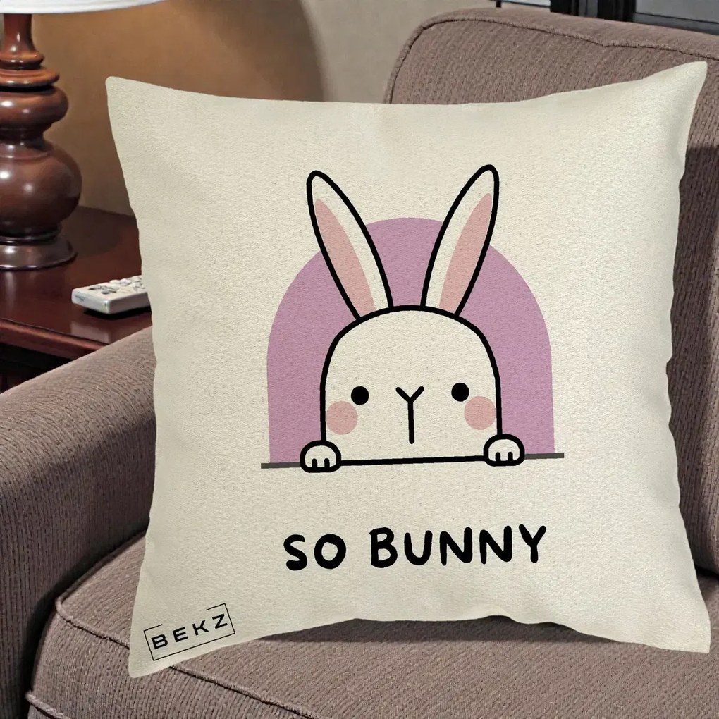 Perna Decorativa So Bunny Kawaii, 40x40 cm, Ecru, Husa Detasabila, Perna Inclusa, BEKZ®
