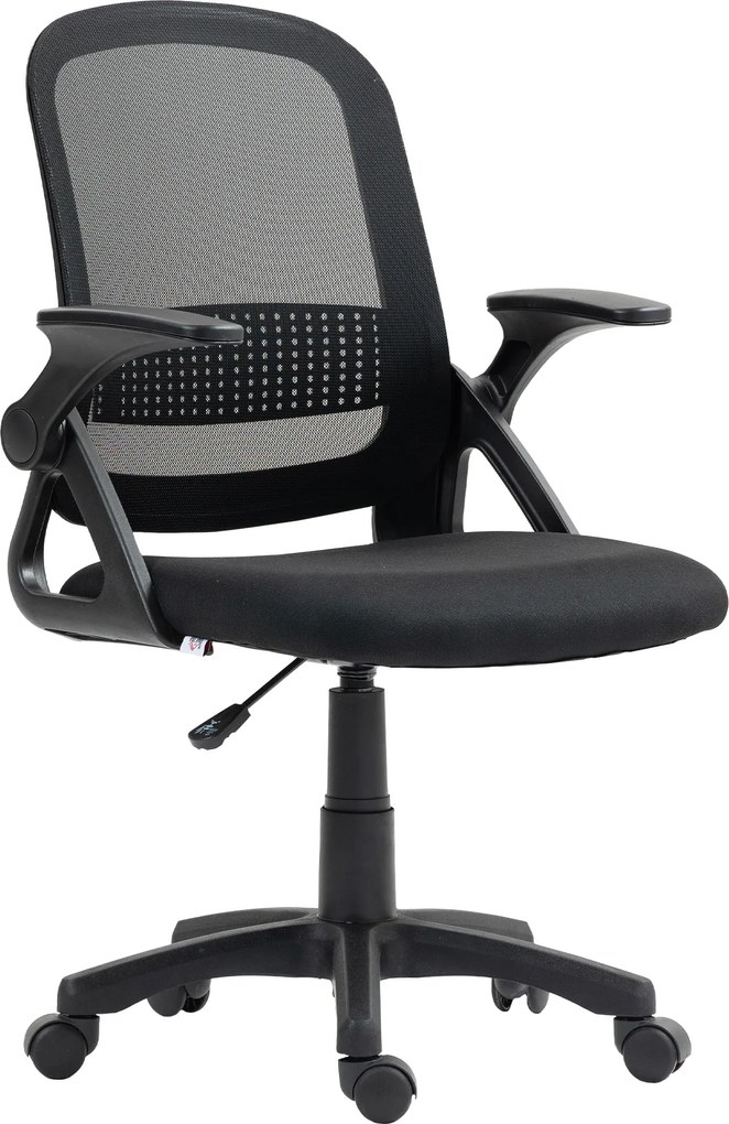 HOMCOM Scaun de birou mesh respirabil, scaun ergonomic pivotant cu cotiere rabatabile și suport lombar, Negru | Aosom Romania