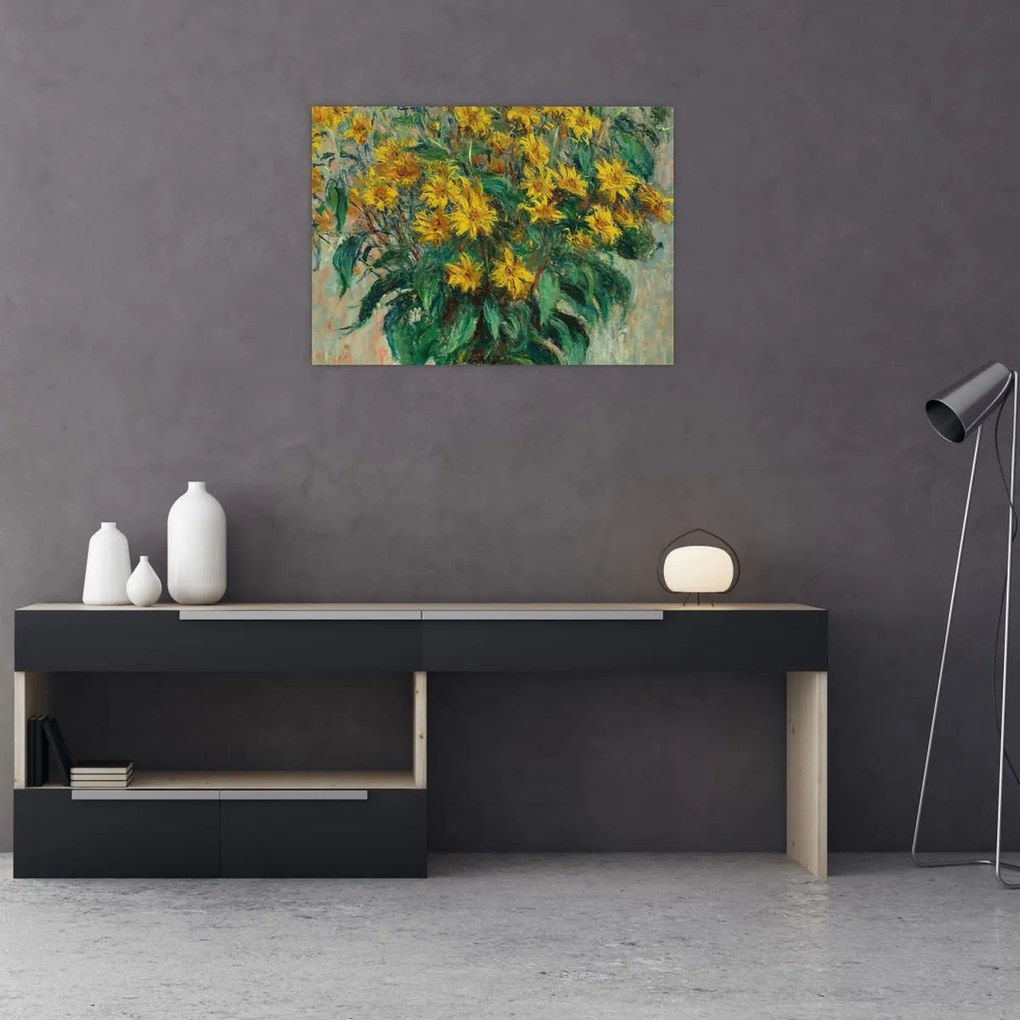 Tablou pe sticlă - Claude Monet, Jerusalem Artichoke Flowers, reproducere (70x50 cm)
