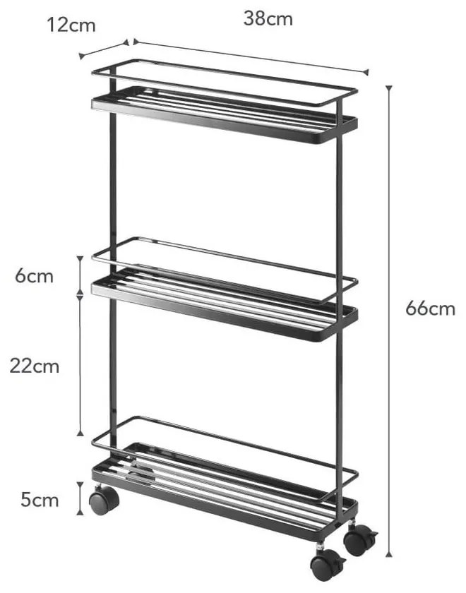 Etajeră pe roți neagră din metal 38x66 cm Tower – YAMAZAKI