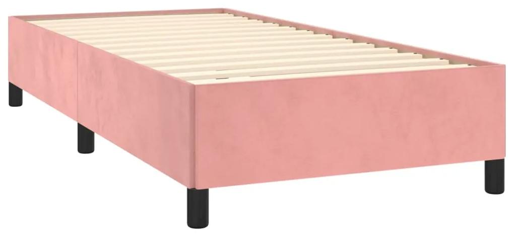 Pat box spring cu saltea, roz, 80x200 cm, catifea Roz, 80 x 200 cm, Benzi verticale