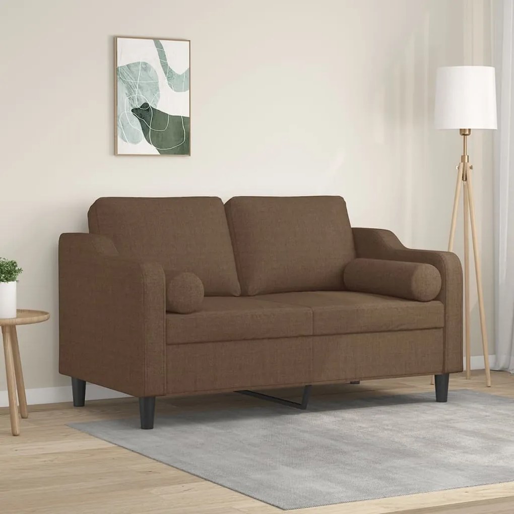vidaXL Canapea cu 2 locuri cu pernuțe, maro, 120 cm, textil