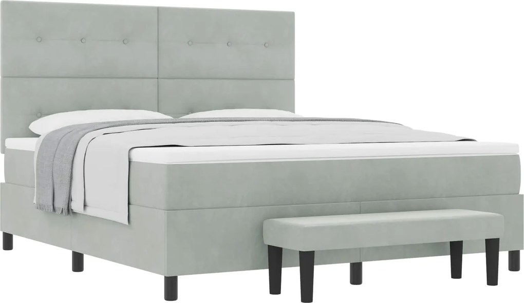 vidaXL Pat cu arcuri cu saltea Gri deschis 180 x 200 cm Catifea