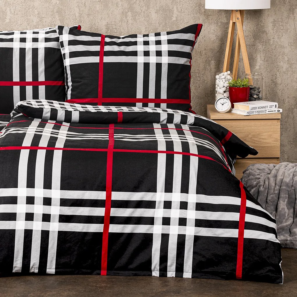 Lenjerie de pat din flanelă 4Home Cub negru, 140 x 220 cm, 70 x 90 cm