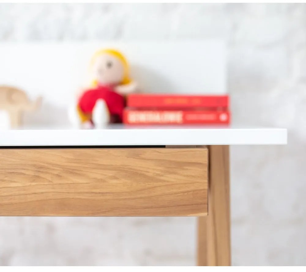 Birou cu bază din lemn de frasin Ragaba Luka, lungime 85 cm, alb