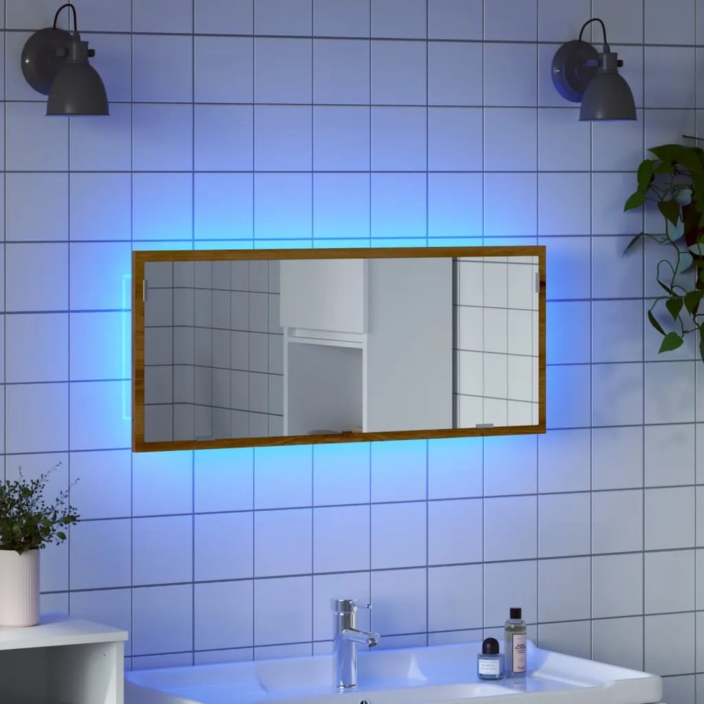 vidaXL Oglindă baie LED stejar artizanal, 100x8,5x37 cm lemn prelucrat