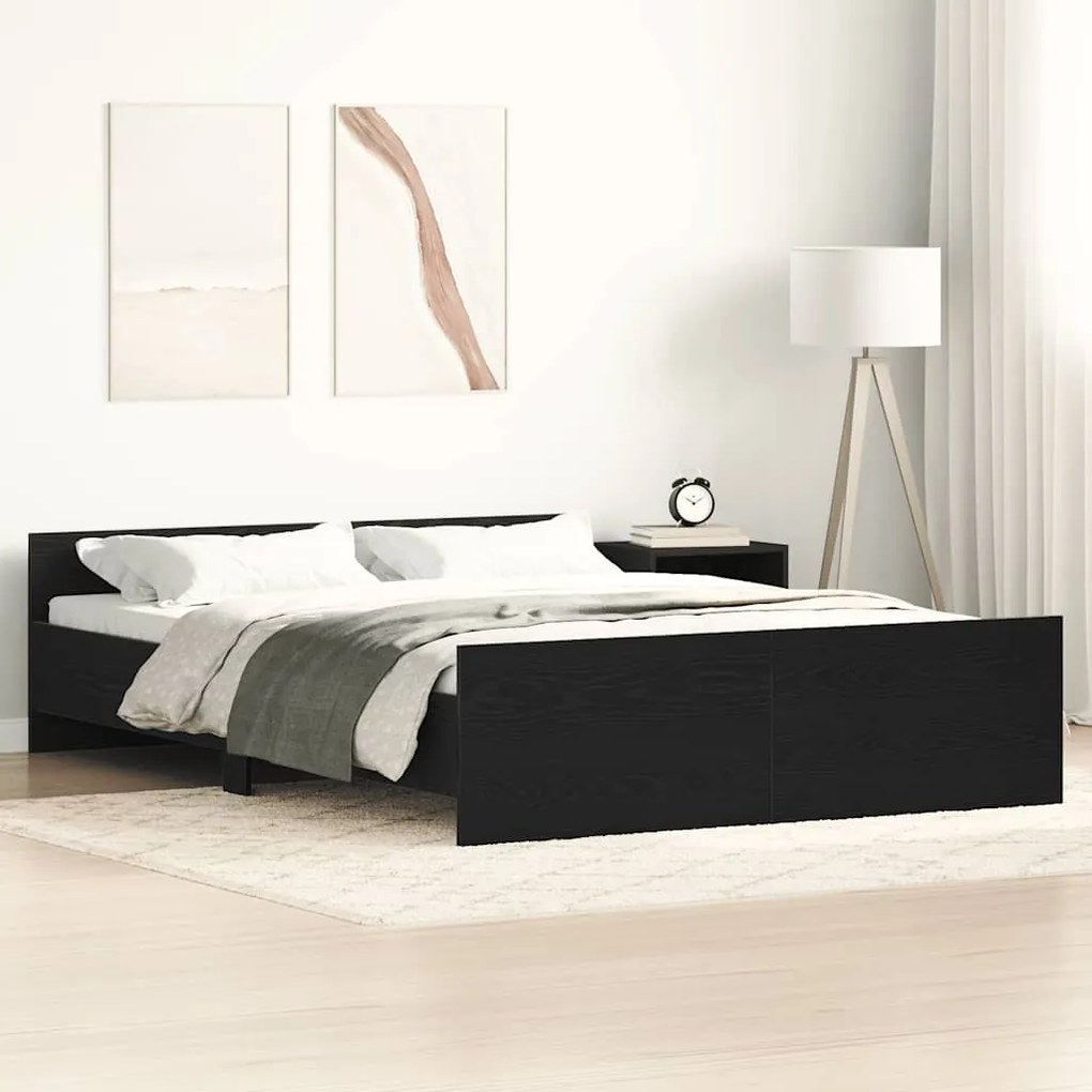vidaXL Cadru pat fără saltea, stejar negru, 140x200 cm, lemn prelucrat