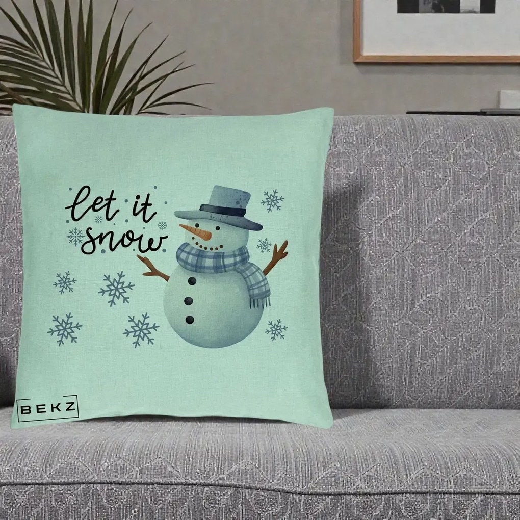 Perna Decorativa Let It Snow Om de Zapada, 40x40 cm, Verde Menta, Husa Detasabila, Perna Inclusa, BEKZ®